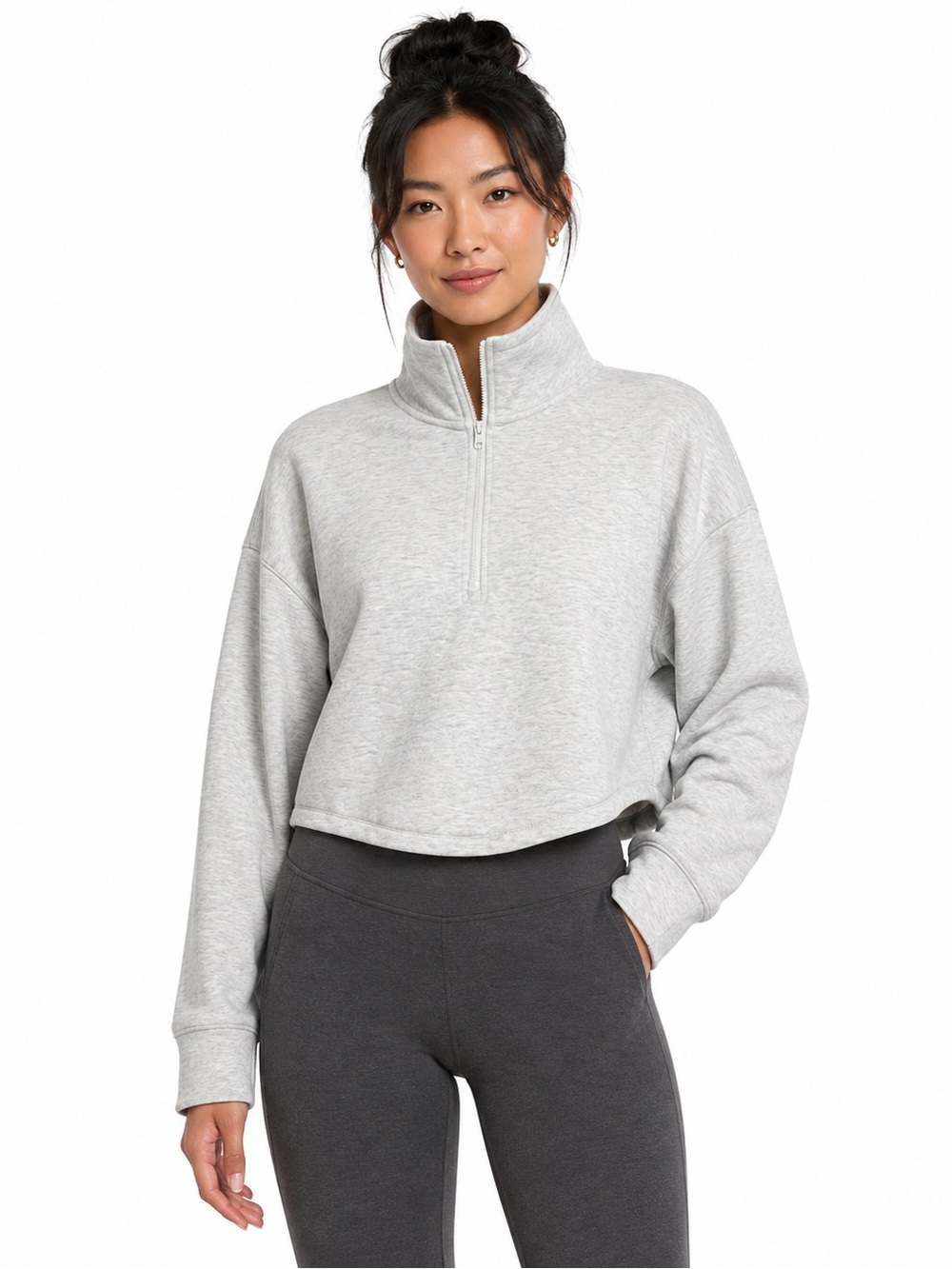 Yogalicious Scuba Delilah Half Zip Pullover XS Light Grey Cropped Sweatshirt